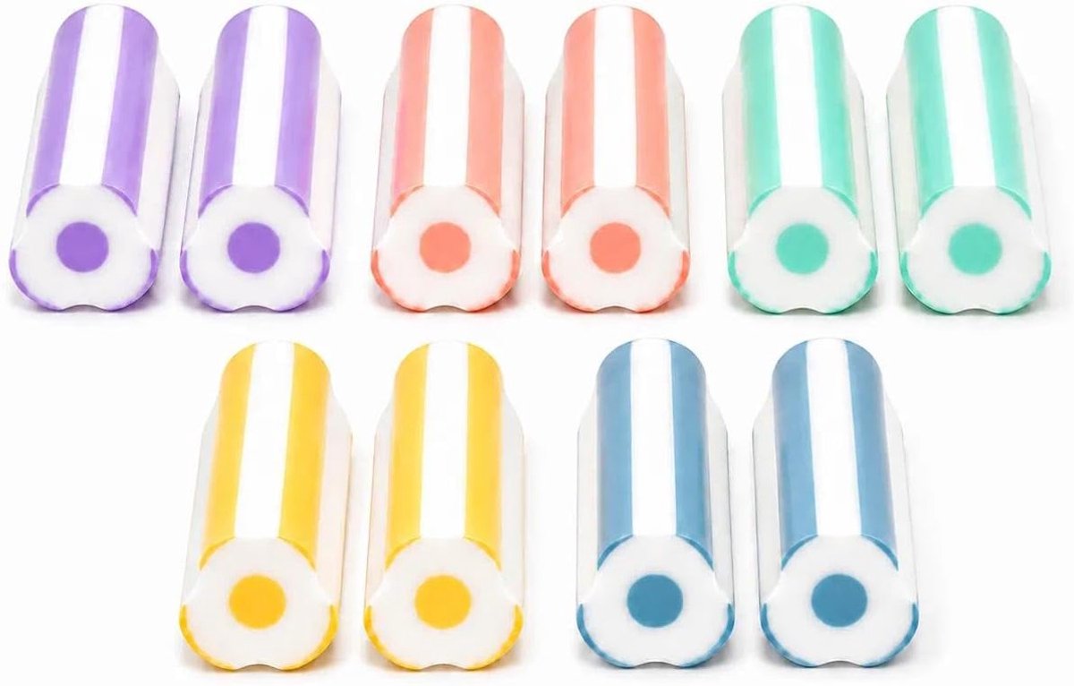 Set van 10 gumpen en kneedgum, 5 kleuren, stofvrije gum, zachte gum voor school