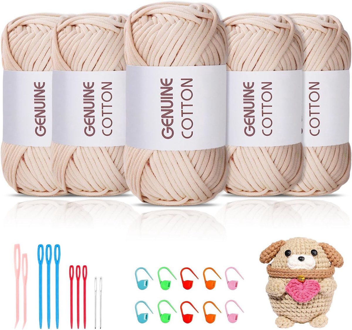 5 x 50 g dik garen, katoen voor haken, chunky haakgaren voor beginners, amigurumi wol, grof katoenen garen