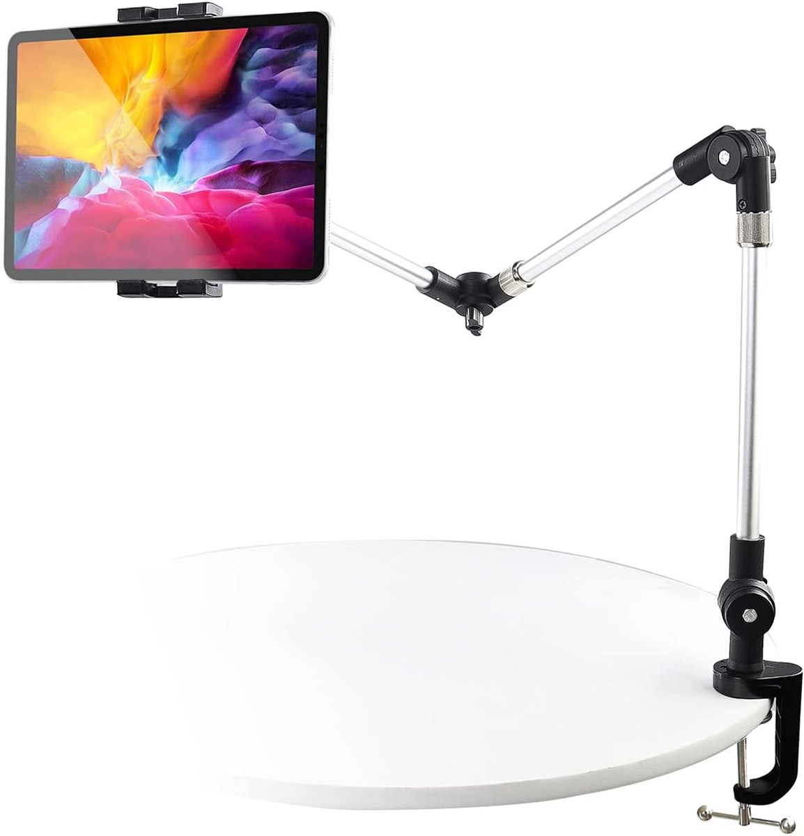 Tablet Houder Verstelbare Arm, woleyi Telefoon iPad Standaard voor Bed Bureau [112 cm Metalen Arm Opvouwbare] voor iPad Pro Air Mini, Switch, Galaxy, Lenovo, Huawei, Fire, iPhone,