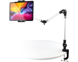 Tablet Houder Verstelbare Arm, woleyi Telefoon iPad Standaard voor Bed Bureau (112 cm Metalen Arm Opvouwbare) voor iPad Pro Air Mini, Switch, Galaxy, Lenovo, Huawei, Fire, iPhone,