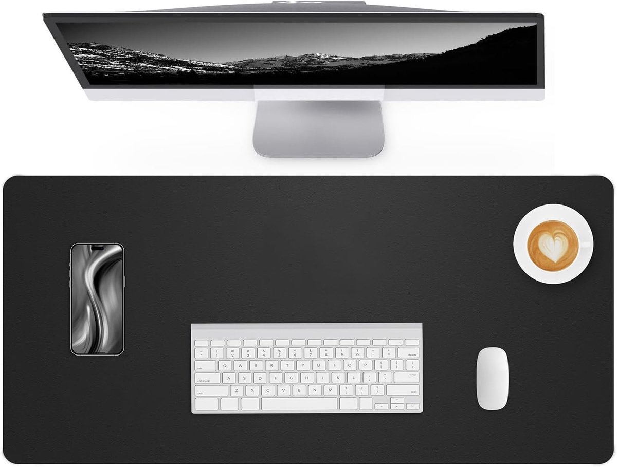 Bureaulegger Muismat Tafelbescherming Leer Vloeiblokken Antislip Waterdicht Schrijfbord Tafelmat Large Desk Mouse Pad Kantoor en Thuis (Zwart, 80x40cm)