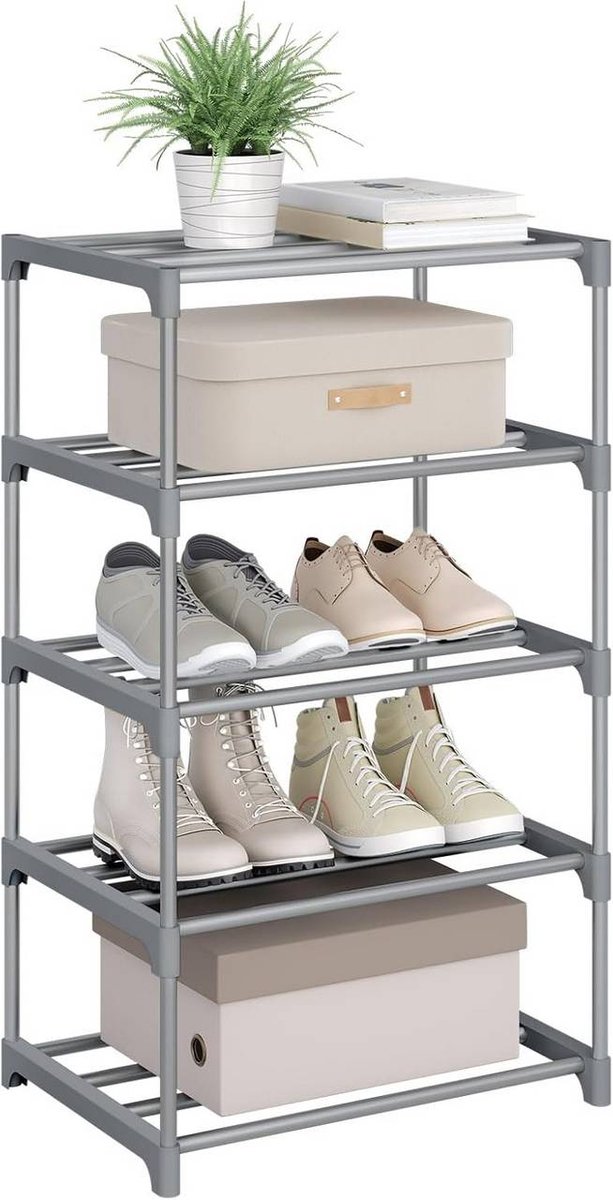 SureDeal® - Schoenenrek - Smal 5 niveaus - Metaal - Paar schoenen - 42x30x71 cm - Grijs