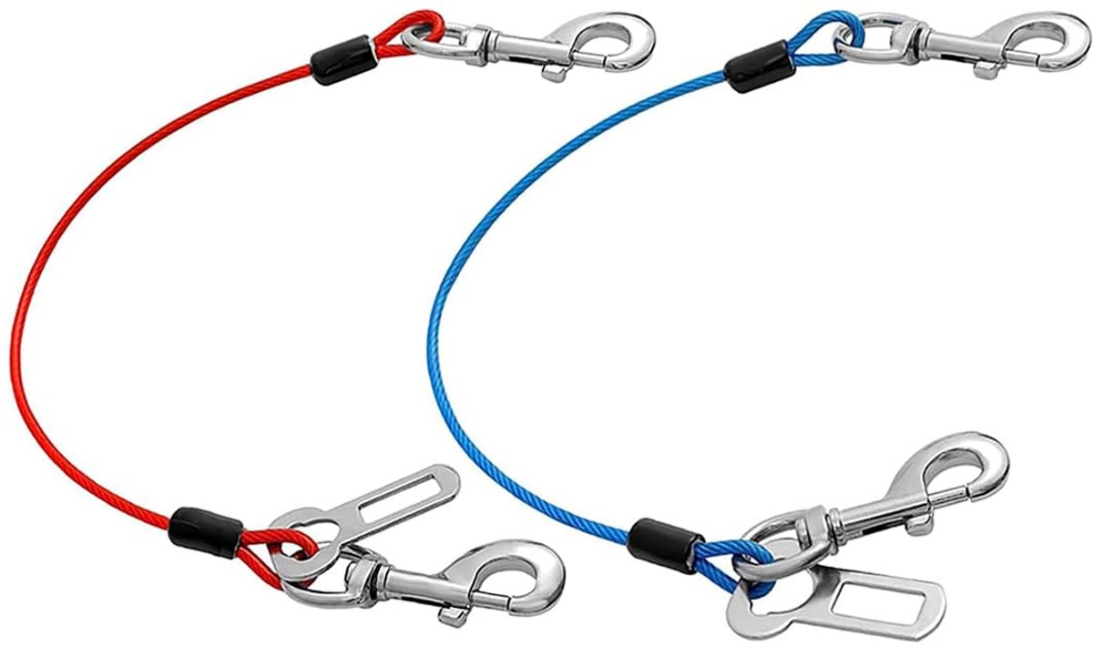 Hondenbeveiliging voor auto's 2 STUKS Stalen touw Hondveiligheidsgordels Veiligheidsgordel No-Chew Tether Kabel met dubbele clips en klinkbevestiging