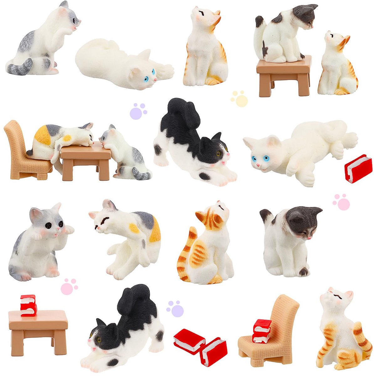 10 stuks poppenhuis mini kattenfiguren, 1:12 realistische kittenbeeldjes taarttopper miniatuur dieren standbeelden ornamenten voor thuis landschapsdecoraties feestgunst