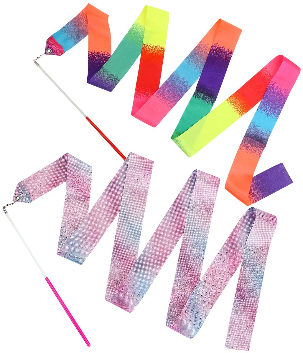 2 stuks ritmische danslinten, 170 cm gymnastiek lint danser toverstaf dansen lint streamers voor kinderen, past op artistieke dansen gymnastiek, circus carnaval shows, Baton Stick Twirling
