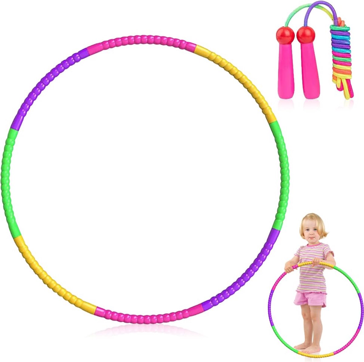 Hoelahoep voor kinderen, hoogwaardige hoelahoep voor kinderen met Jump Rope, 8 afneembare delen, diameter 66 cm, voor kinderen vanaf 4 jaar, sport en dans, fitness en training