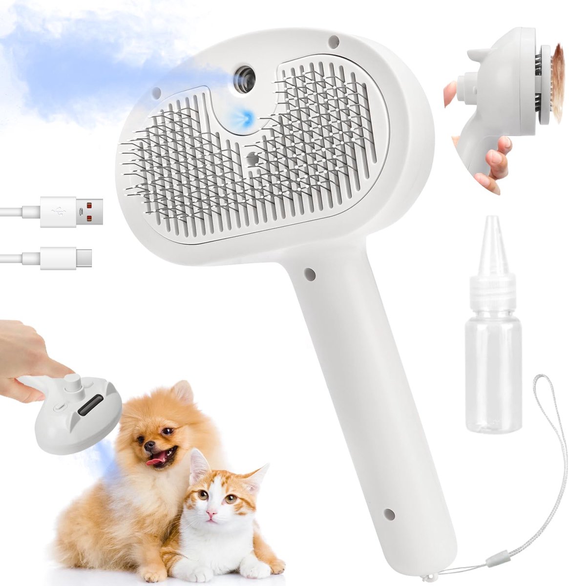 Stoomborstel voor katten 3-in-1 - Stoomborstel voor lang/kort haar
