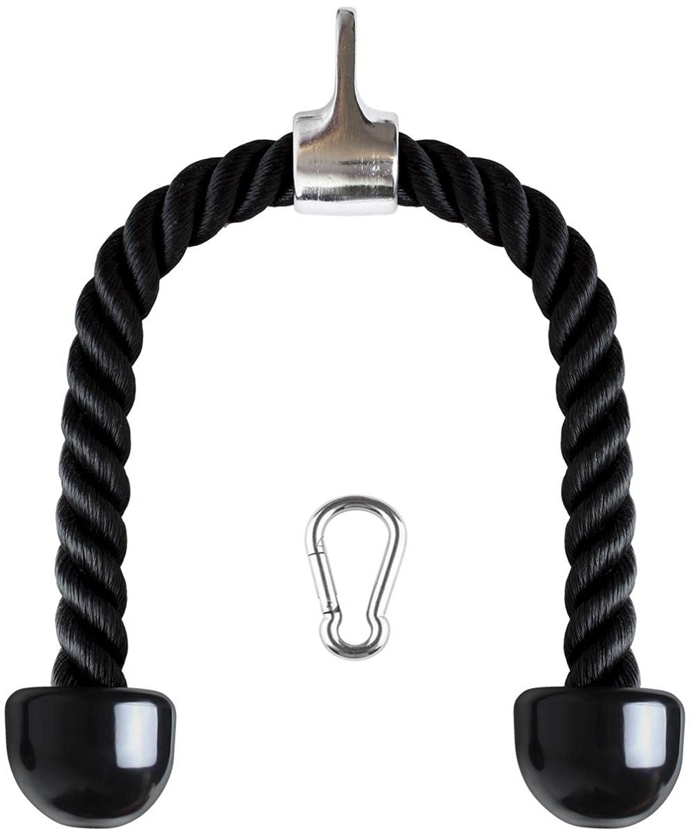 U6935 - Nylon triceps-touw gedraaid pull-down touw met antislip handgrepen - lats, biceps, triceps, sportschool of thuis - zwart