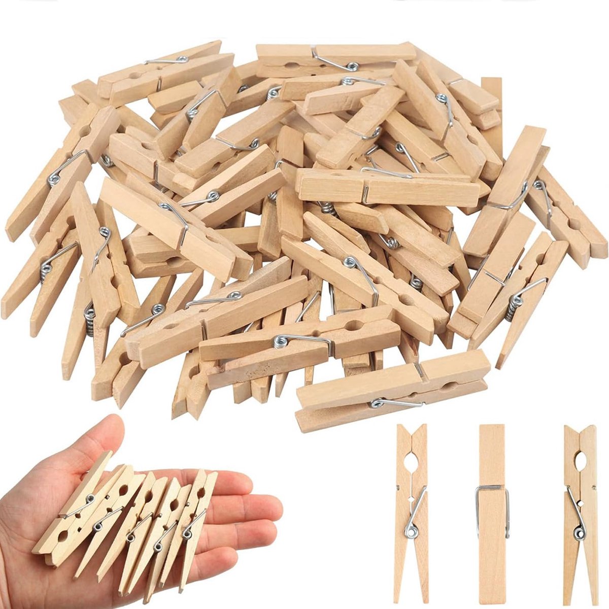 Mini-houten klemmen, kleine mini-wasknijpers, hout, decoratieve knijpers, fotoklemmen, decoratieve klemmen voor school, kantoor, huiswerk, decoratie (natuur, 7,2 cm)
