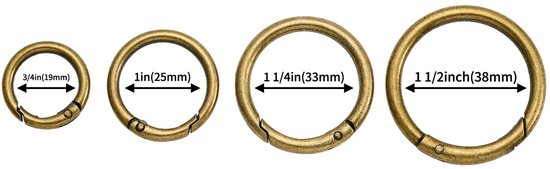 Veerringen, ronde metalen karabijnhaak voor sleutelhangers, handtassen, portefeuilles, tassen en doe-het-zelf decoraties, Geborsteld messing, 38mm — afbeelding 4