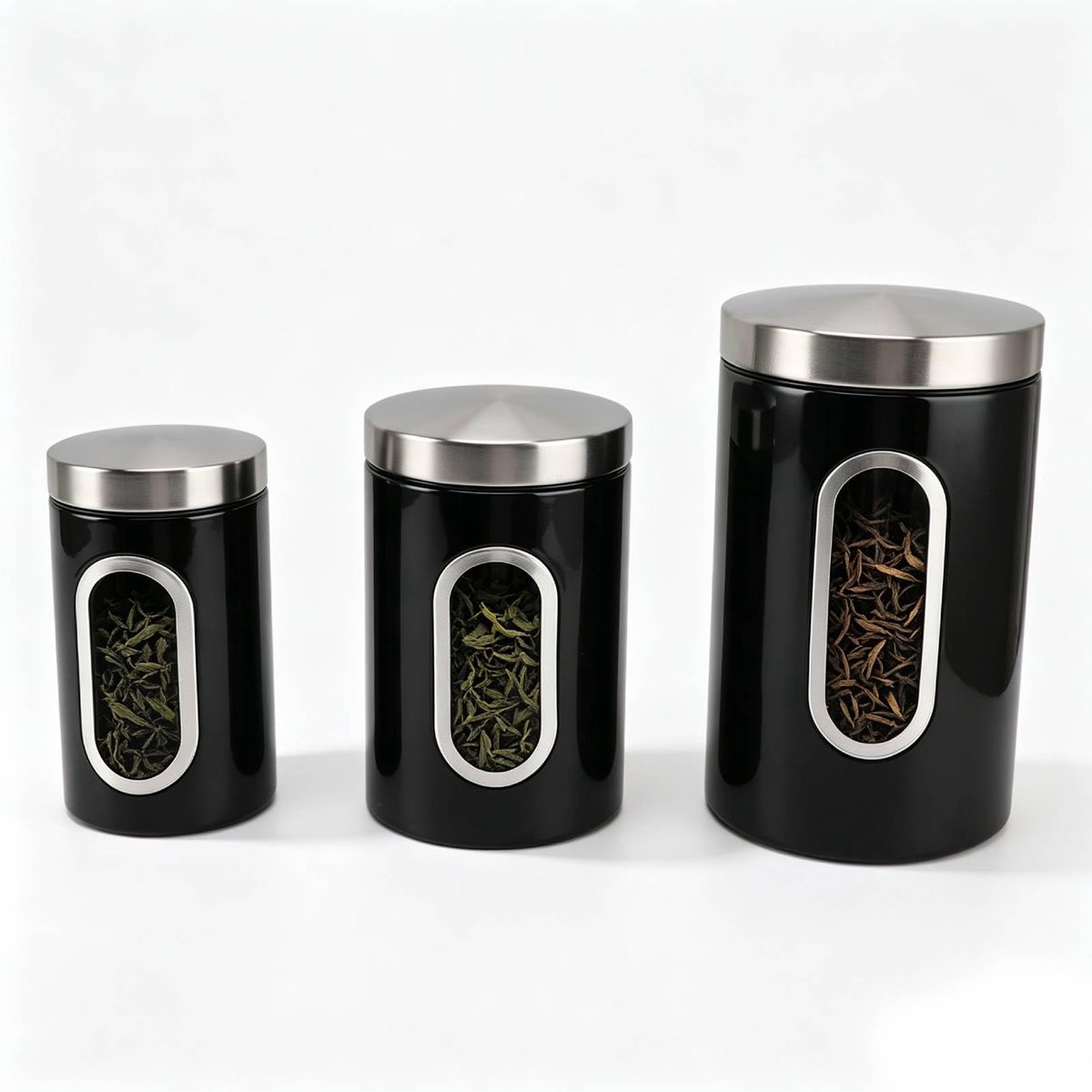 3 stuks koffiepotten set, voedselopslag container koffie bus thee organisator suiker bus keuken potten met zie venster voedsel canisters set (zwart)