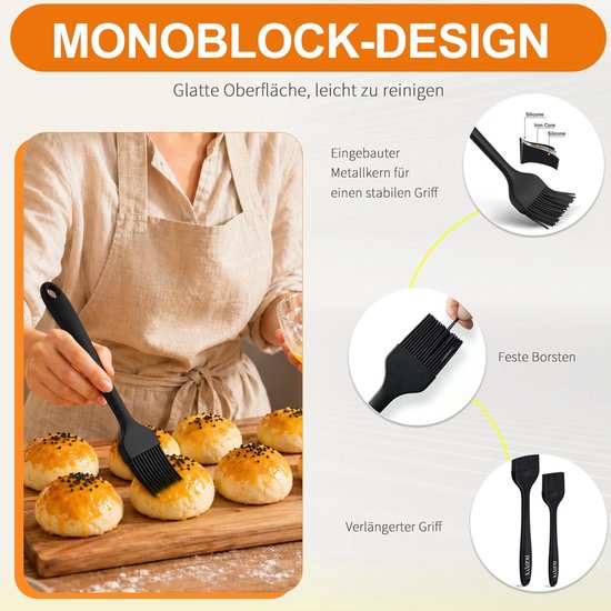 Keukenborstels - 4 BPA-vrije siliconen bakborstels voor het aanbrengen van olie, sauzen en marinades, geschikt voor bakken, grillen, patisserie en dagelijks koken, in 2 maten — afbeelding 3