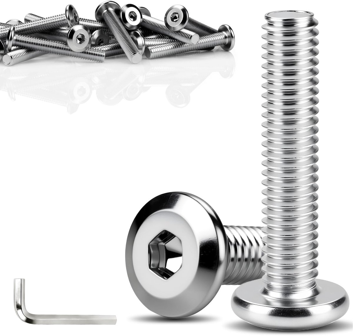 50 stuks platte kopschroeven, M5 x 16 mm, meubelschroeven, M5, cilindrisch, met binnenzeskant, verzinkt staal, met inbussleutel voor bedden, kinderbedden, stoelen, motorvoertuigen