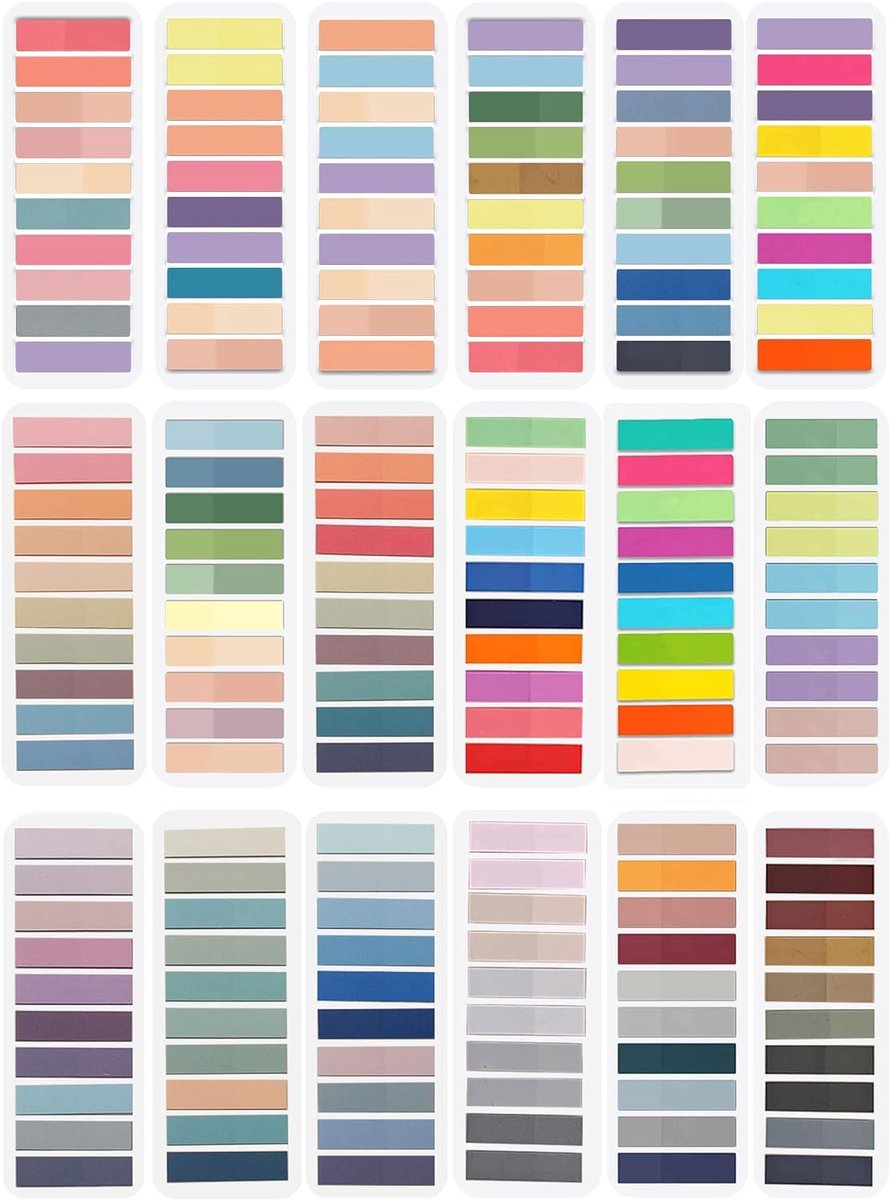 notities, 3600 stuks, 18 stijlen, transparante plaknotities, zelfklevende plakstrips, kleine zelfklevende notitieblaadjes, pagemarkers, indextabs, boektabs, geschikt voor