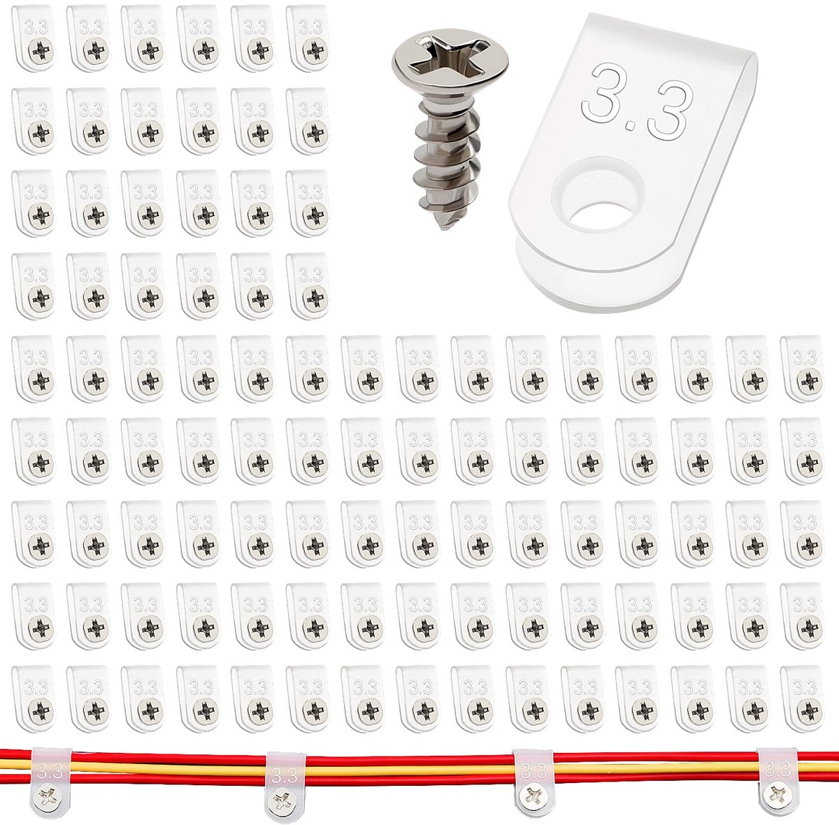 100 Stuks 3.3mm (1/8 Inch) Nylon U-Type Kabelklem, Kabelklem Draadklem met 100 Stuks Schroeven, voor Draadbeheer (Wit)