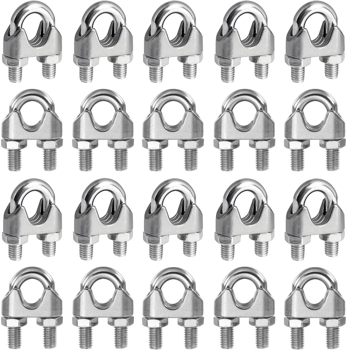 kabelklemmen, 20 stuks, M3 draadkabelklemmen, draadkabelklem, roestvrij staal 304 U-bouten, geschikt voor staalkabels van 2-4 mm, draadkabels, waslijn, metalen kabel, gordijnen (zilver)