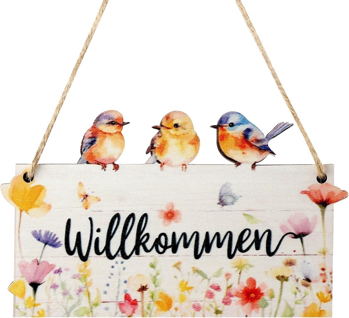 welkomstbord, welkomstbord, welkomstbord, hangend houten bord, decoratie, hangend voorjaar, bord voor tuin, voordeur, achterdeur, 12 x 20 cm