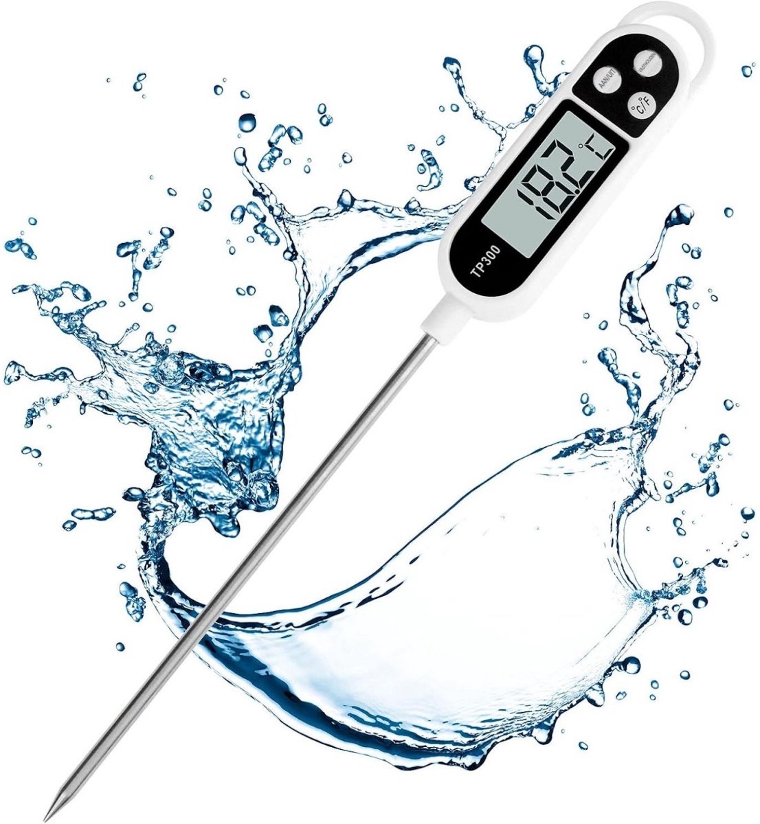 SSTRWGOOD Braden Thermometer - Digitale Keuken Thermometer met Dunne Sonde - LCD Display, Auto Uit, Hangopening - Geschikt voor Grill, BBQ en Keuken - RVS en Kunststof - 240x15mm, Sonde 150mm, Meetbereik -50°C~+300°C
