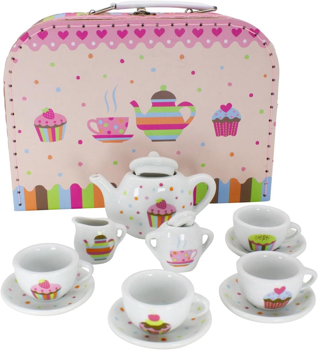 Kinder Theeservies Speelkoffer Theeset Cupcake Speelgoed Porseleingeschirr 13-delig - 36379