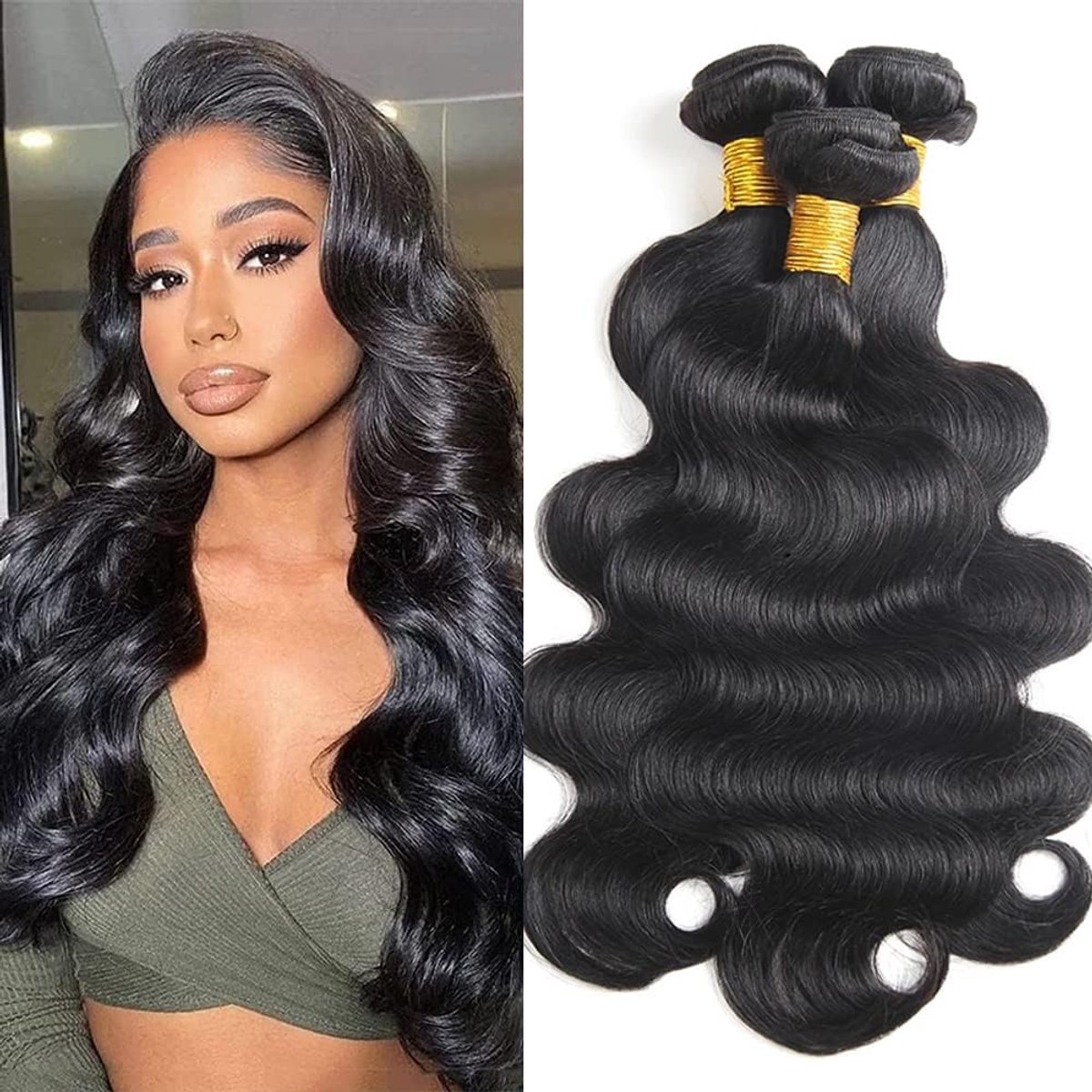 Body Wave Human Hair Bundles(14 16 18 inch) 3 bundels Braziliaans Menselijk Haar Extensies Natuurlijke Zwarte Kleur