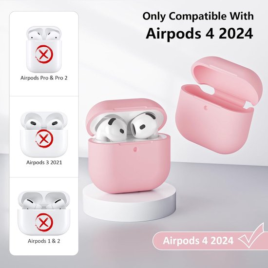 hoes compatibel met Airpods 4 2024, zichtbare led aan de voorkant, schokbestendige zachte siliconen beschermhoes voor AirPods 4e generatie, met reinigingsset, roze — afbeelding 5