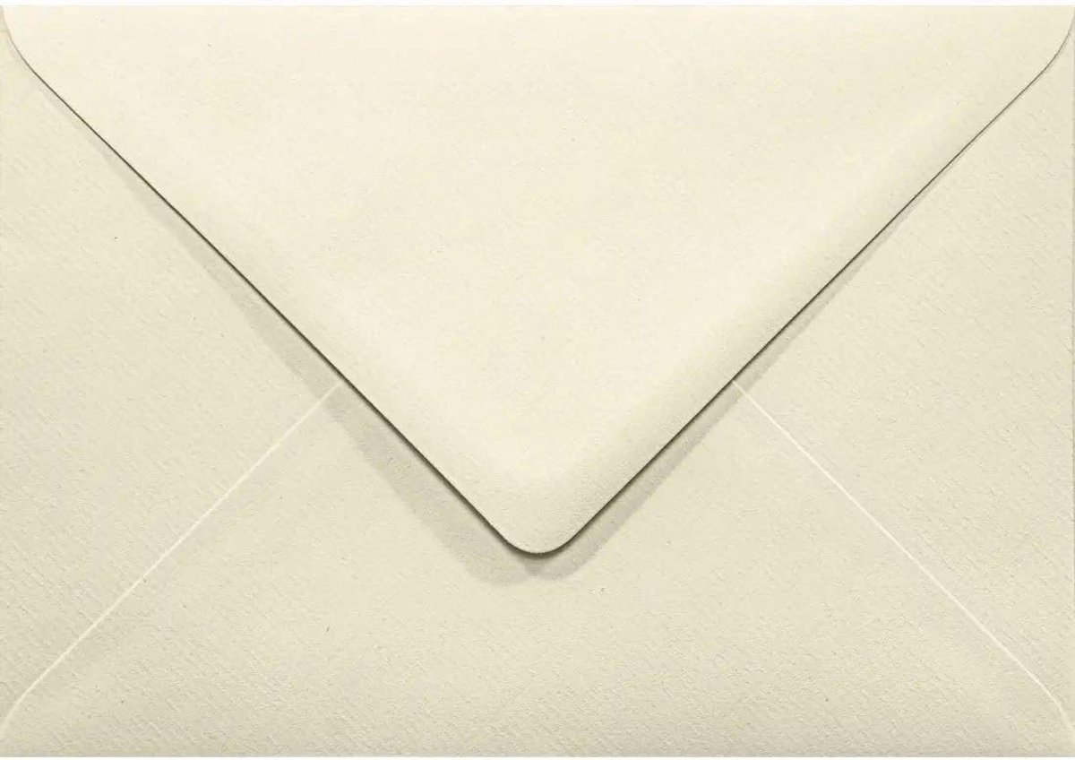 25 ecru enveloppen B6 125x175mm 120g Aster Laid Ivory feestelijke geribbeld zonder venster natlijm met spitse sluiting voor wens trouwkaarten