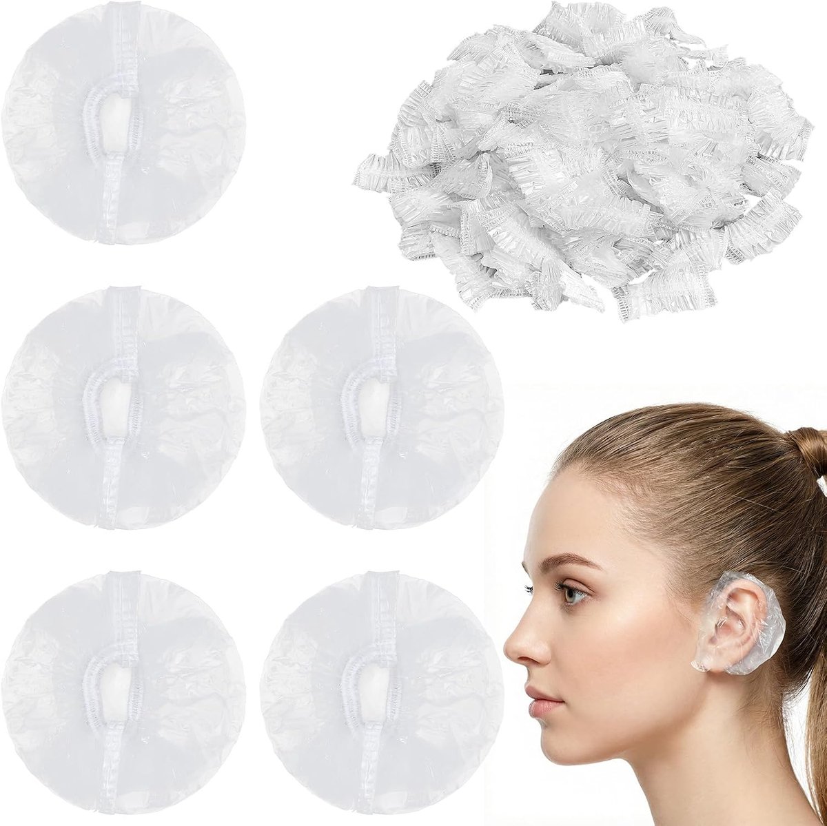 Oorbeschermers voor de douche, oorbescherming, haarverf, oorbescherming, water, haarkleuring, wegwerp, plastic douchekapjes voor volwassenen, vrouwen en mannen, kapsalons, baden en