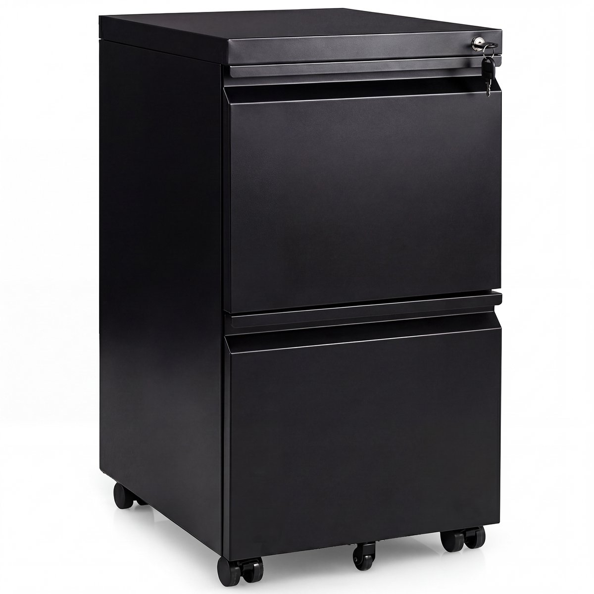 COSTWAY Rolcontainer afsluitbaar van metaal, archiefkast onder bureau, bureaucontainer met 2 laden & hangmappen voor documenten, metalen kast met 5 wielen, 44 x 37 x 67 cm (zwart)