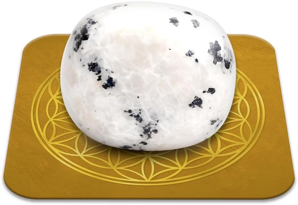 maansteen, gepolijst, 2-3 cm, premium kwaliteit, intuïtie, harmonie en vrouwelijke energie, inclusief levensbloem, praktische gids en meditatie, cadeau voor Zen Wellness, 1 stuk