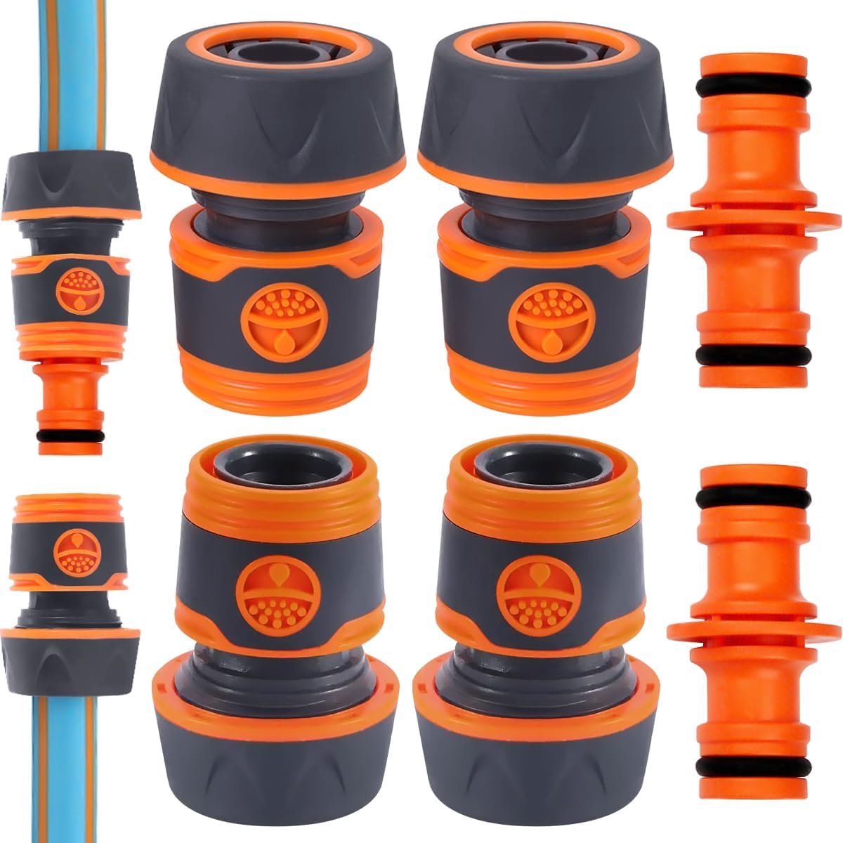 4 stuks slangkoppelingset, slangaansluiting 3/4 inch, tuinslangverbindingsstuk 19 mm, met 2 stuks dubbele stekkers slangverbinders, voor tuin- en huiswaterkraan
