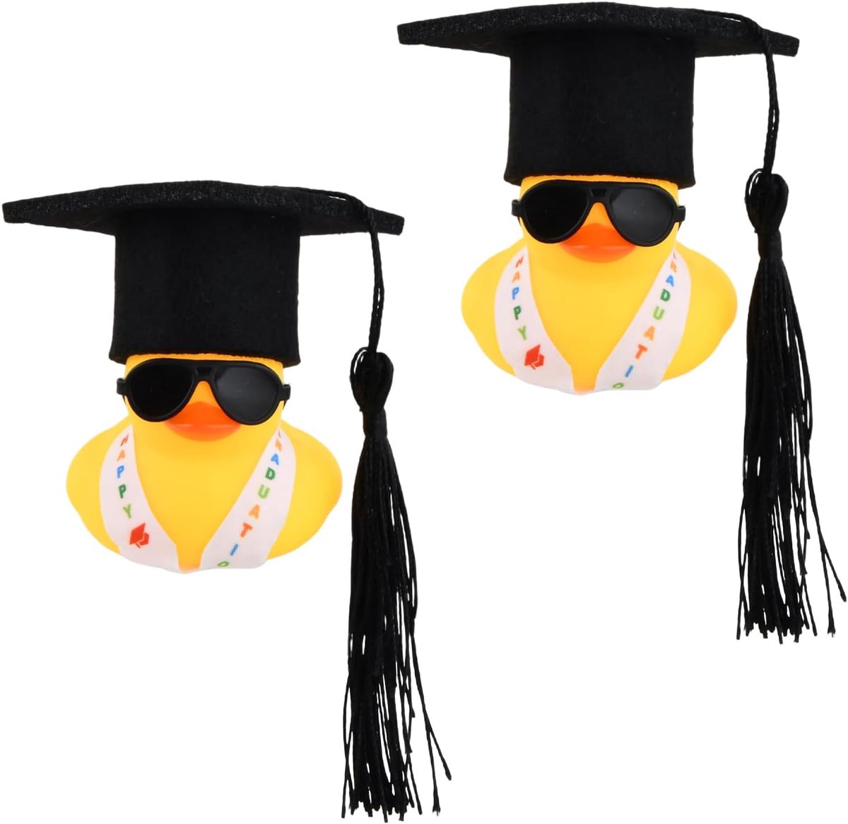 2 stuks grappige academische rubberen eend met diploma, rubberen eend met sperwer, bril en riemen voor afstuderen, autodashboard decoratie (B)