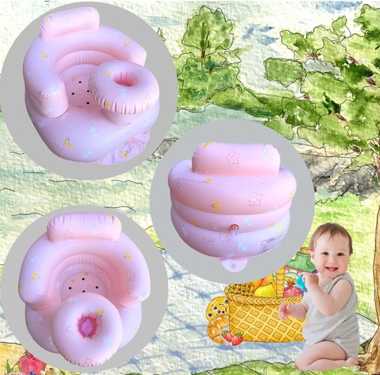 babyzitje voor baby's van 4-24 maanden, ingebouwde luchtpomp, rugsteun voor baby's, peuterstoel om op te zitten, babydouchestoel buitenstoel, vloerzitje, geschenken (roze bloemenbakje) — afbeelding 2