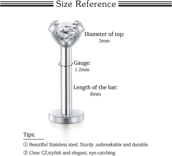 Lip Bars Ringen 16G Chirurgisch Staal Labret Studs Ring Piercing Sieraden Conch Kraakbeen Tragus Helix Oorbel 8mm — afbeelding 4