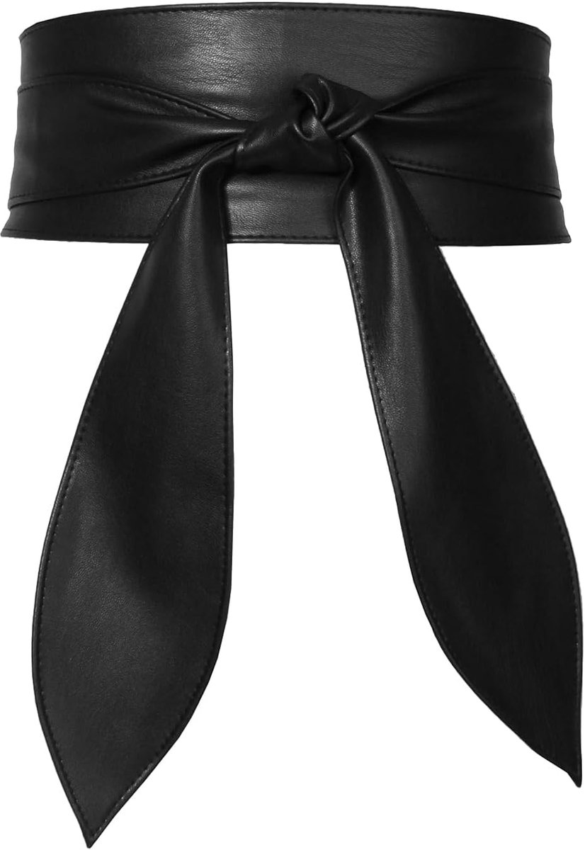 kunstlederen brede tailleriem met strik, knoopriem, wikkelriem, obi-riem, vintage decoratief heupriem voor jurk, overhemden, jassen, stijl 1, zwart, Eén Maat