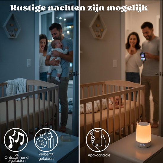 SnelShoppen - Witte geluidsmachine met klok, 32 rustgevende geluiden, Bluetooth en app-bediening, 8 kleuren nachtlampje, draagbaar met 8 uur oplaadbar — afbeelding 5