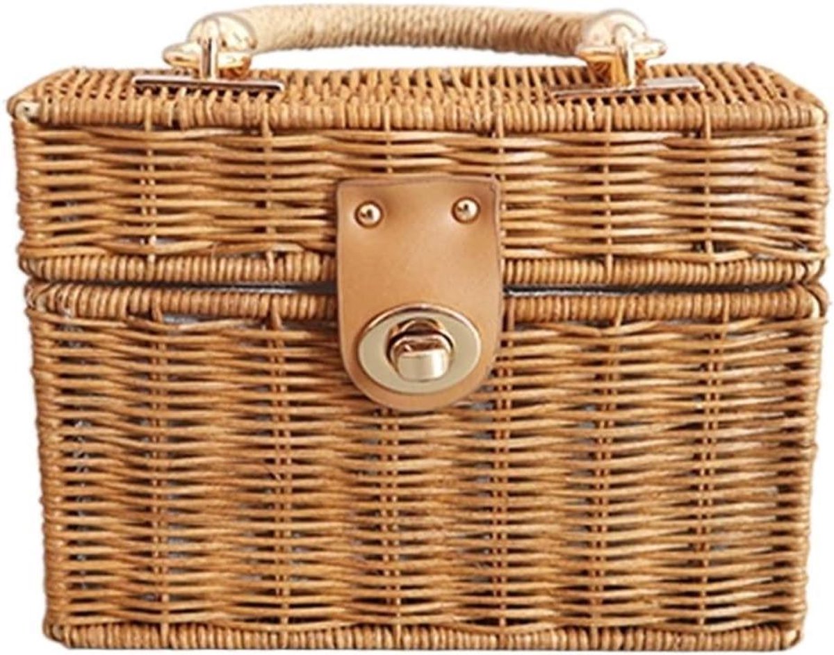Zomer Stro Tas - Rieten Schoudertas - Strand Bezoek - Natuurlijk Materiaal - 19 cm Breed - Beige