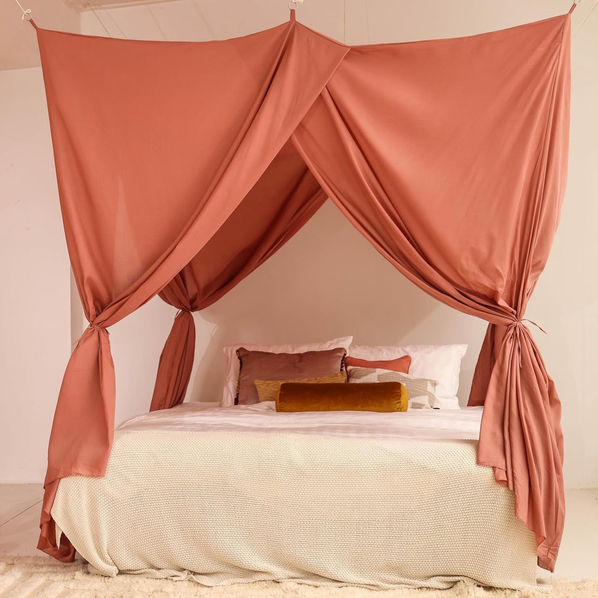 Bedhemel voor Tweepersoons en King Size Bed | Luxe Klamboe | Rechthoekig Hemelbed voor Slaapkamer, Decoratief Muskietennet, 4 Openingen