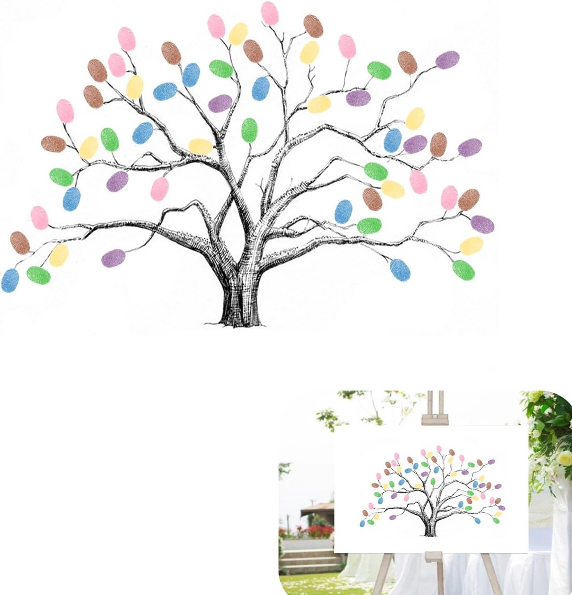 vingerafdrukboom DIY bruiloftsboom canvas gastenboek 30 x 40 cm, boom vingerafdruk gepersonaliseerde bruiloftsboom voor verjaardag verjaardag signature (6 kleuren)