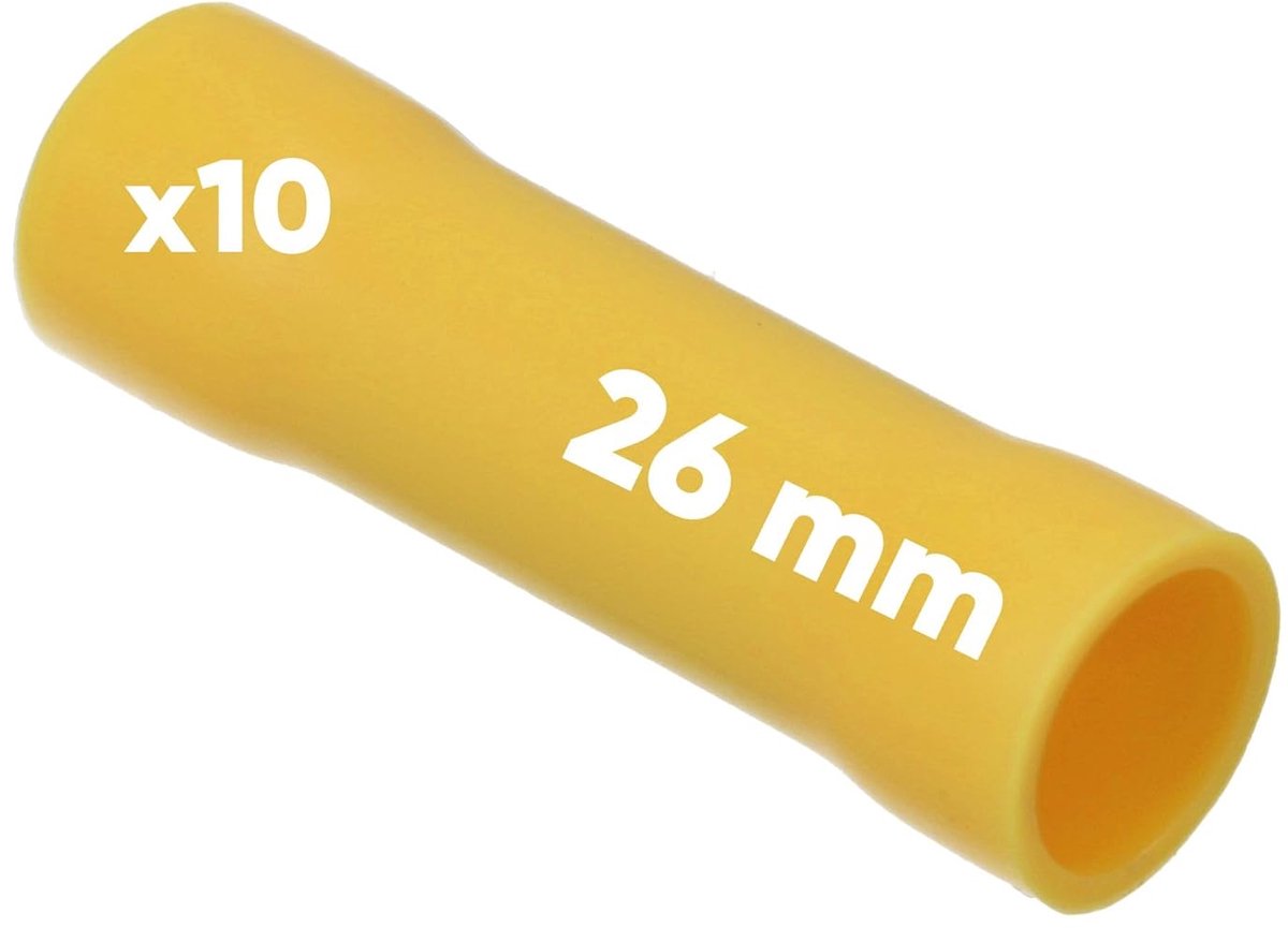 10x SVG26 Stootverbinders - Geïsoleerde Persverbinder Geel - 4-6 | Koperen huls kabelverbinder voor auto en huishouden, AWG 12-10, PVC isolatie, 26 mm lengte, veilige krimpverbinding
