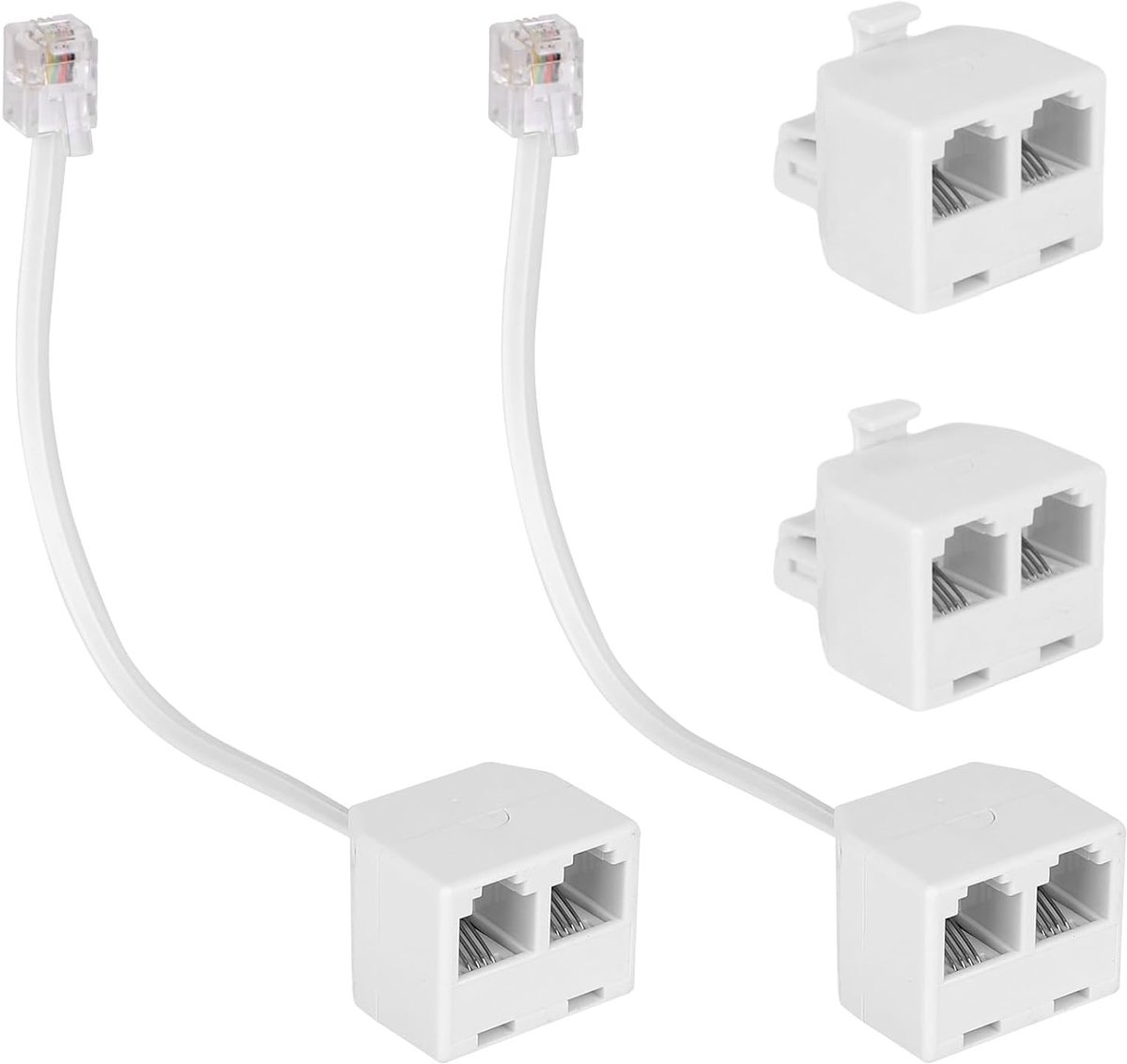 4st Telefoonlijnsplitters, RJ11 6P4C Telefoonaansluiting Splitter 1 Mannelijk naar 2 Vrouwelijk voor Telefoon Faxapparaat of Andere RJ11-Interfaceapparaten (Wit)
