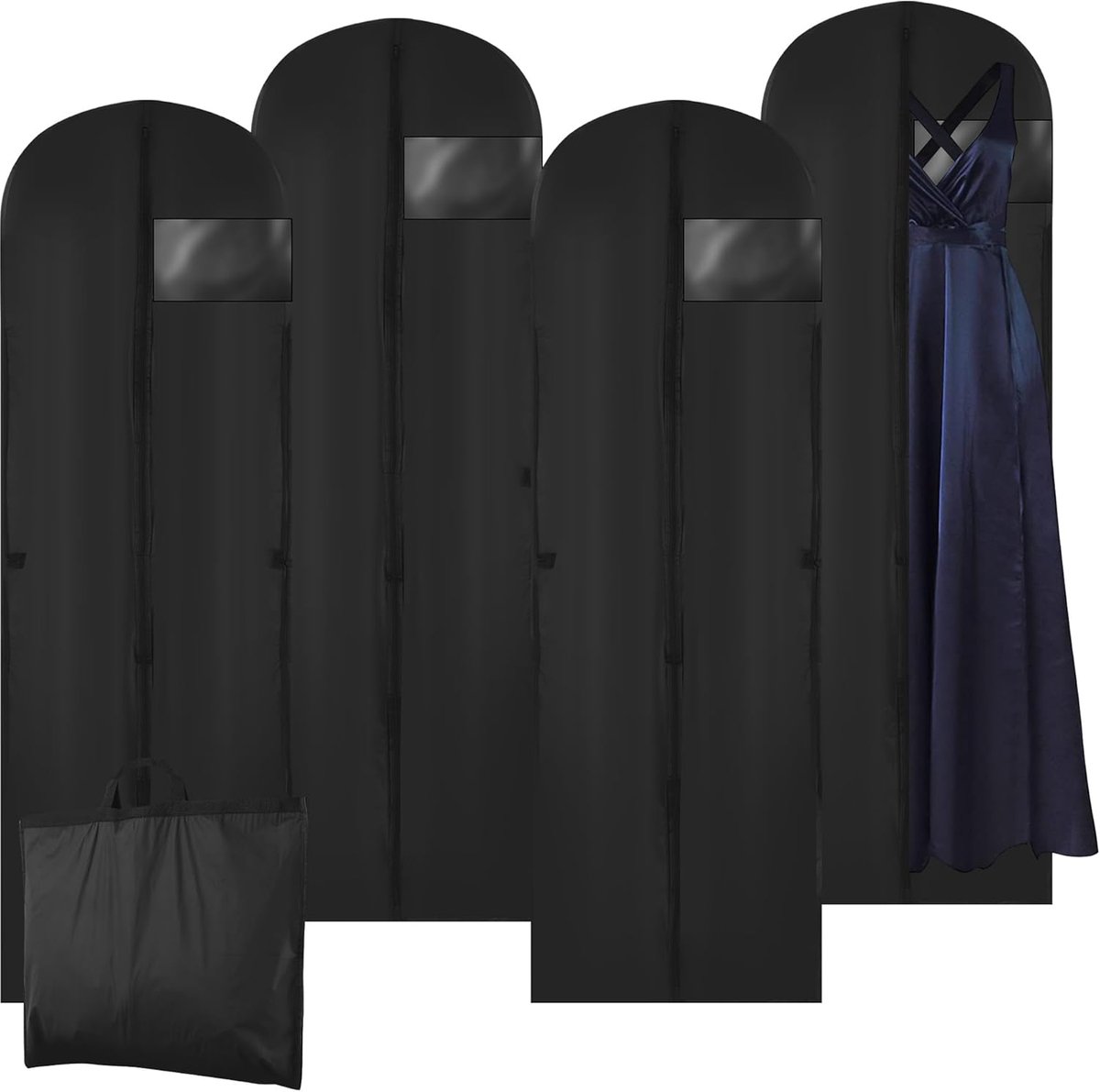 4 stuks kledingzakken, lang, 60 x 180 cm, opvouwbaar, met ritssluiting voor formele jurken en lange jassen (180 x 60 cm, 4 stuks)