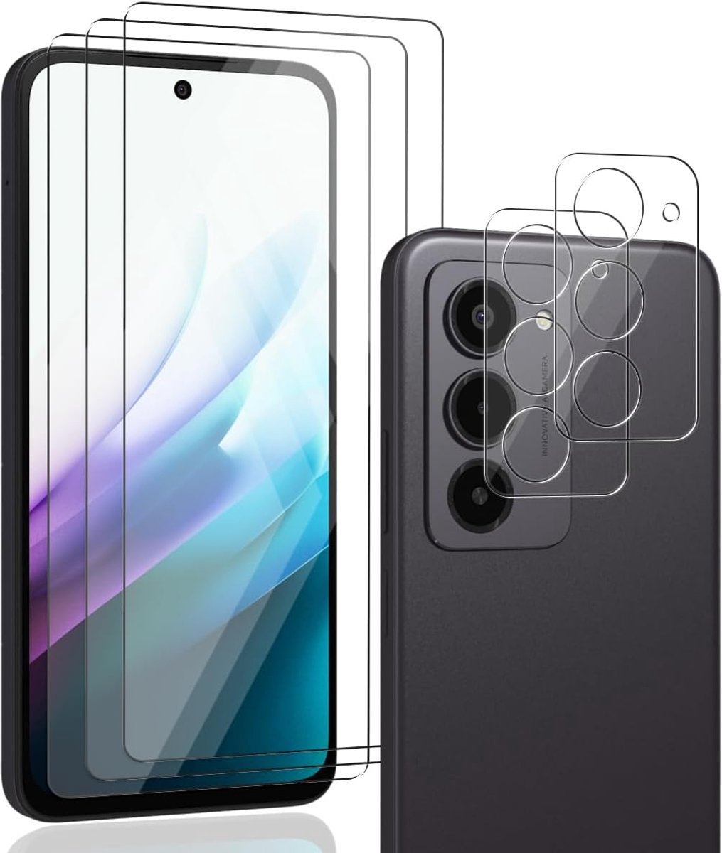 Hoesje voor Xiaomi Redmi 15 4G/5G pantserglas, met 3 stuks beschermfolie en 2 stuks camerabescherming, gemakkelijk aan te brengen, 9H krasbestendig, onbreekbaar, anti-vingerafdruk, stof