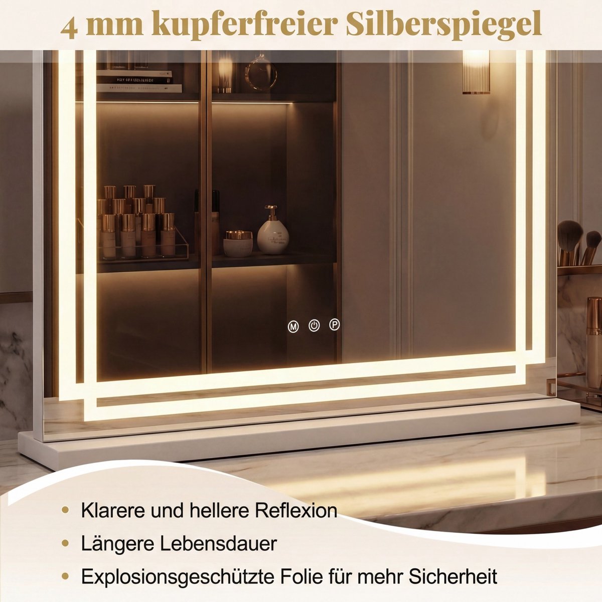 COSTWAY LED Verlichte Make-up Spiegel, Hollywood Spiegel met 3-kleuren dimbare standen & Slimme Aanraakbediening, Cosmetica Spiegel voor Make-up Tafel & Slaapkamer (58 x 12 x 48 cm)