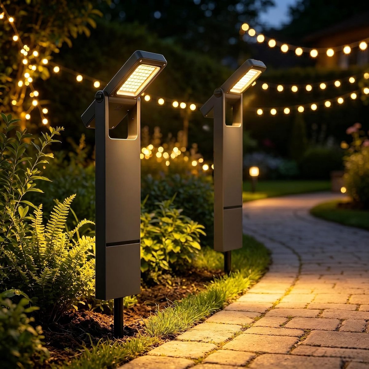 SnelShoppen - Wegverlichting op zonne-energie voor buiten, padverlichting tuin met 40 heldere LED lampen, 300 lm/100 lm, warm wit 2500 K-3500 K, staan