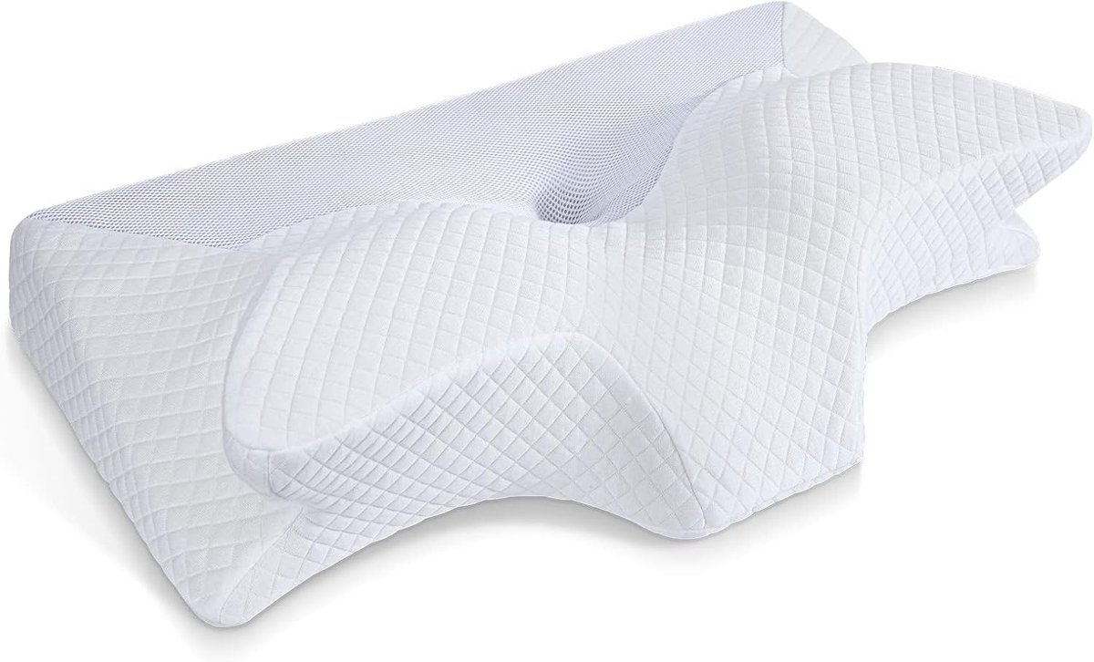 SnelShoppen - Orthopedisch kussen traagschuim neksteunkussen ergonomisch hoofdkussen 70 x 40 x 8,5/14 cm voor rug-, zij- en buikslapers