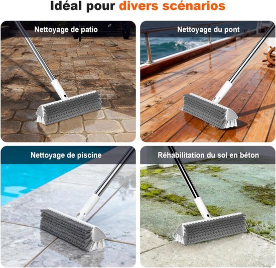 SnelShoppen - Voegenborstel met lange handgreep (150 cm), V-vormige tegelschrobber met stijve borstels, doucheschrobber voor terras, badkamer, garage, — afbeelding 4