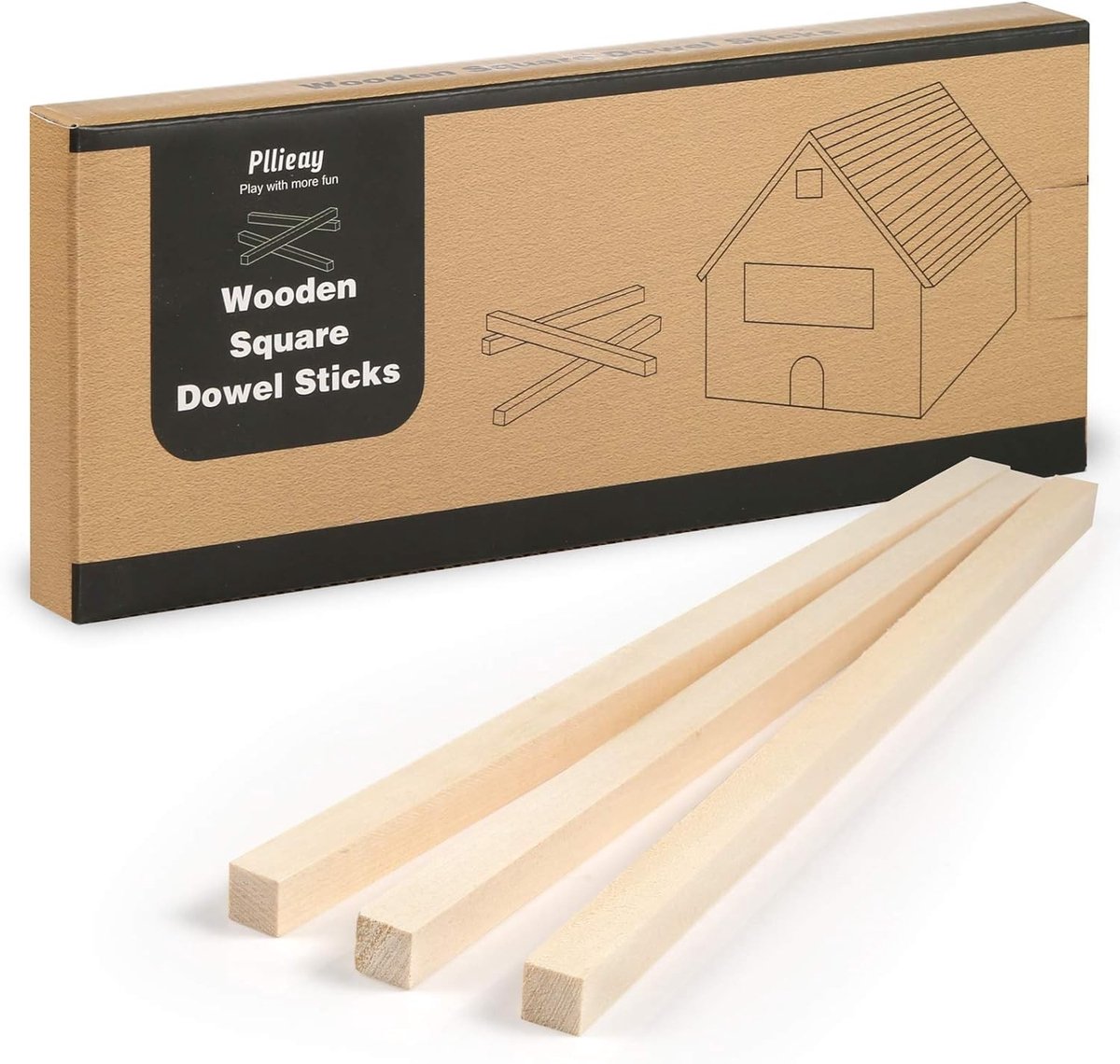 20 Stuks Onbewerkte Houten Vierkante Dowel Sticks 25x1cm voor Houtbewerking en Creatieve DIY Projecten