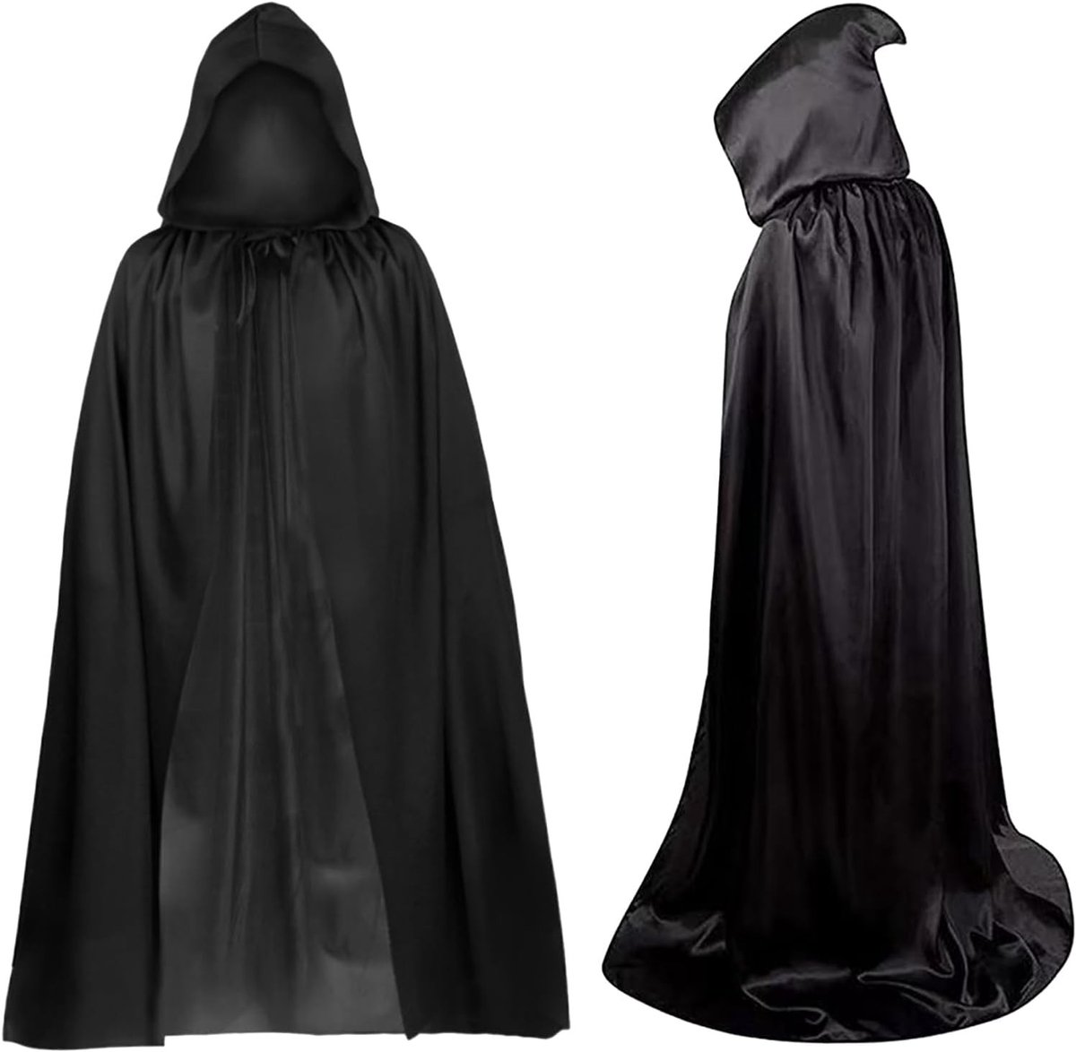 Lang Zwart Kapmantel voor Volwassenen, 160 cm, Geschikt voor Halloween, Cosplay en Gothic Feestjes