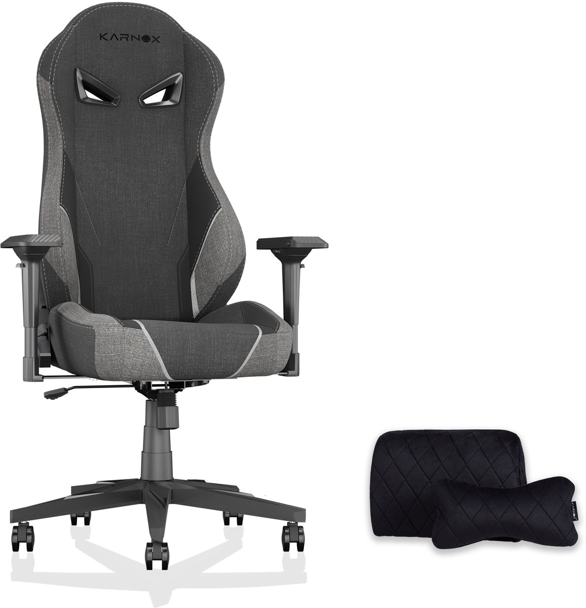 Ergonomische stoffen game stoel - Hoge rugleuning - Hoofd- en lendensteun - 155° kantelfunctie met hoekvergrendeling - Voor grote en lange personen - Donkergrijs