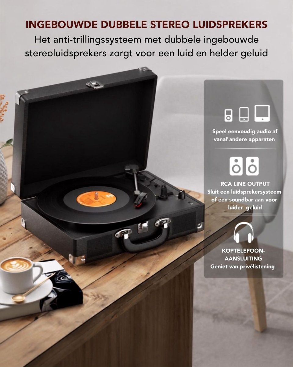 G&G platenspeler - Platen - Vinyl - LP - Voorversterker - 2 ingebouwde speakers - Auto stop - Bluetooth - Retro - Koffer - AUX — cadeau in Games, Films & Muziek - foto 2
